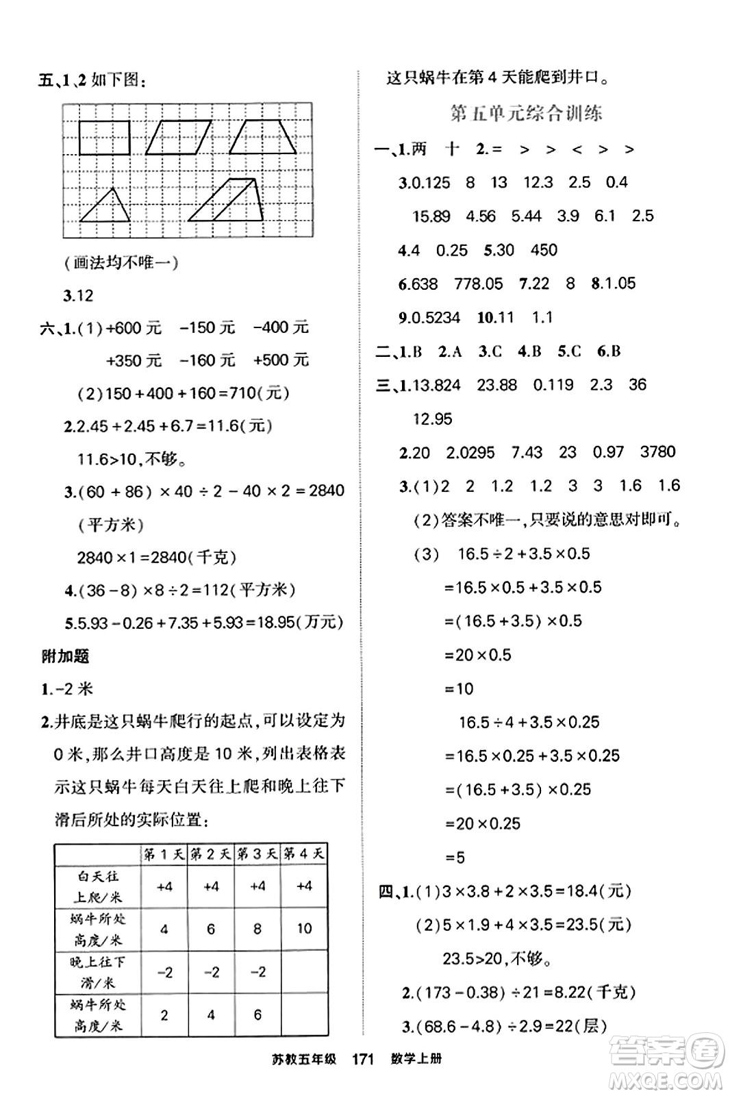 西安出版社2023年秋狀元成才路狀元作業(yè)本五年級數(shù)學上冊蘇教版答案