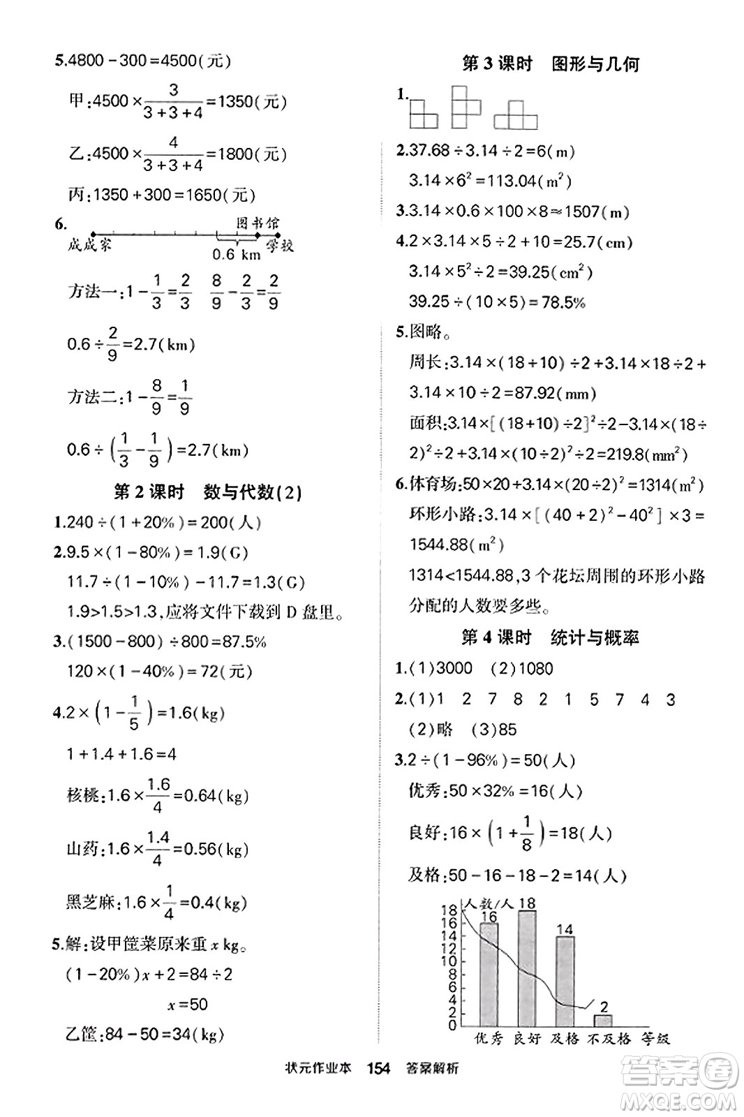 武漢出版社2023年秋狀元成才路狀元作業(yè)本六年級(jí)數(shù)學(xué)上冊(cè)北師大版答案