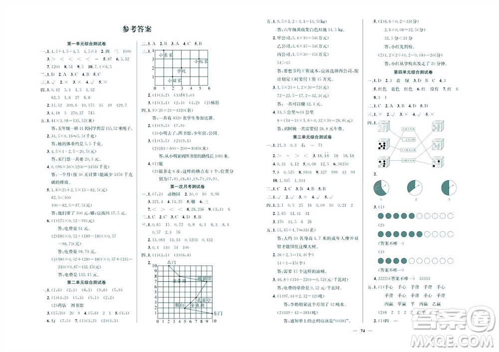 延邊教育出版社2023年秋大顯身手練考卷五年級數(shù)學(xué)上冊人教版參考答案