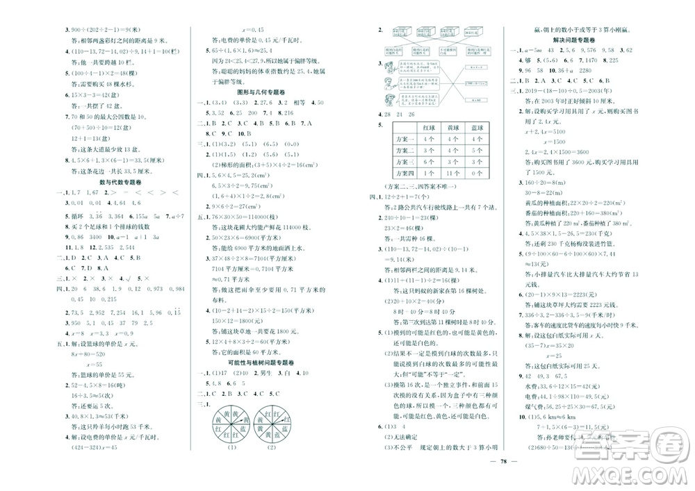 延邊教育出版社2023年秋大顯身手練考卷五年級數(shù)學(xué)上冊人教版參考答案