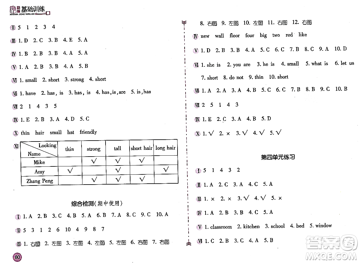 安徽少年兒童出版社2023年秋新編基礎(chǔ)訓(xùn)練四年級(jí)英語上冊(cè)人教版答案