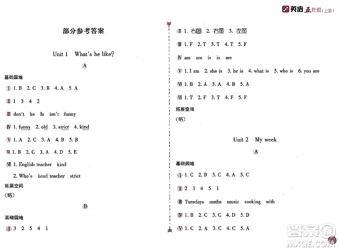 安徽少年兒童出版社2023年秋新編基礎(chǔ)訓(xùn)練五年級英語上冊人教版答案