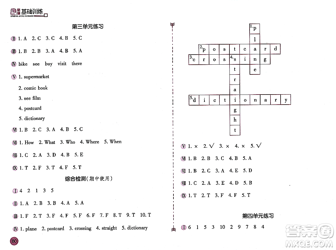 安徽少年兒童出版社2023年秋新編基礎訓練六年級英語上冊人教版答案