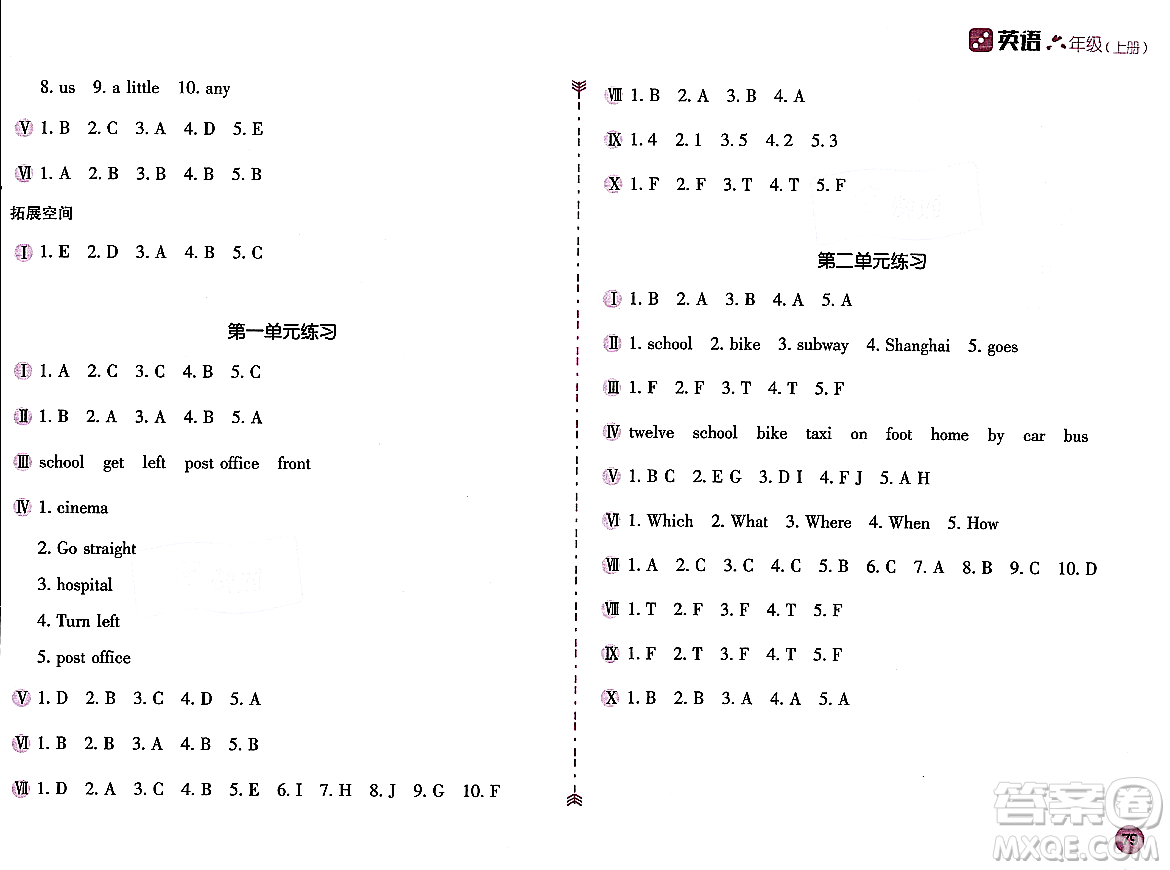 安徽少年兒童出版社2023年秋新編基礎訓練六年級英語上冊人教版答案