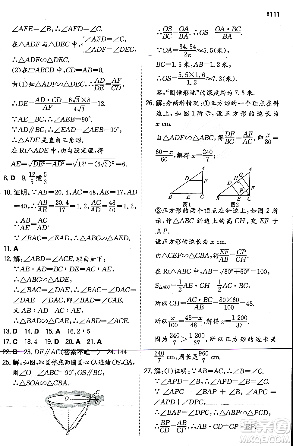 湖南教育出版社2023年秋一本同步訓(xùn)練九年級(jí)數(shù)學(xué)上冊(cè)華東師大版答案