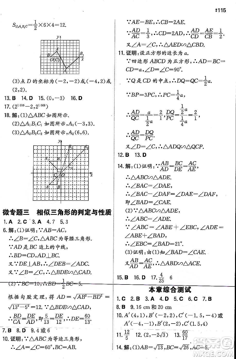 湖南教育出版社2023年秋一本同步訓(xùn)練九年級(jí)數(shù)學(xué)上冊(cè)華東師大版答案