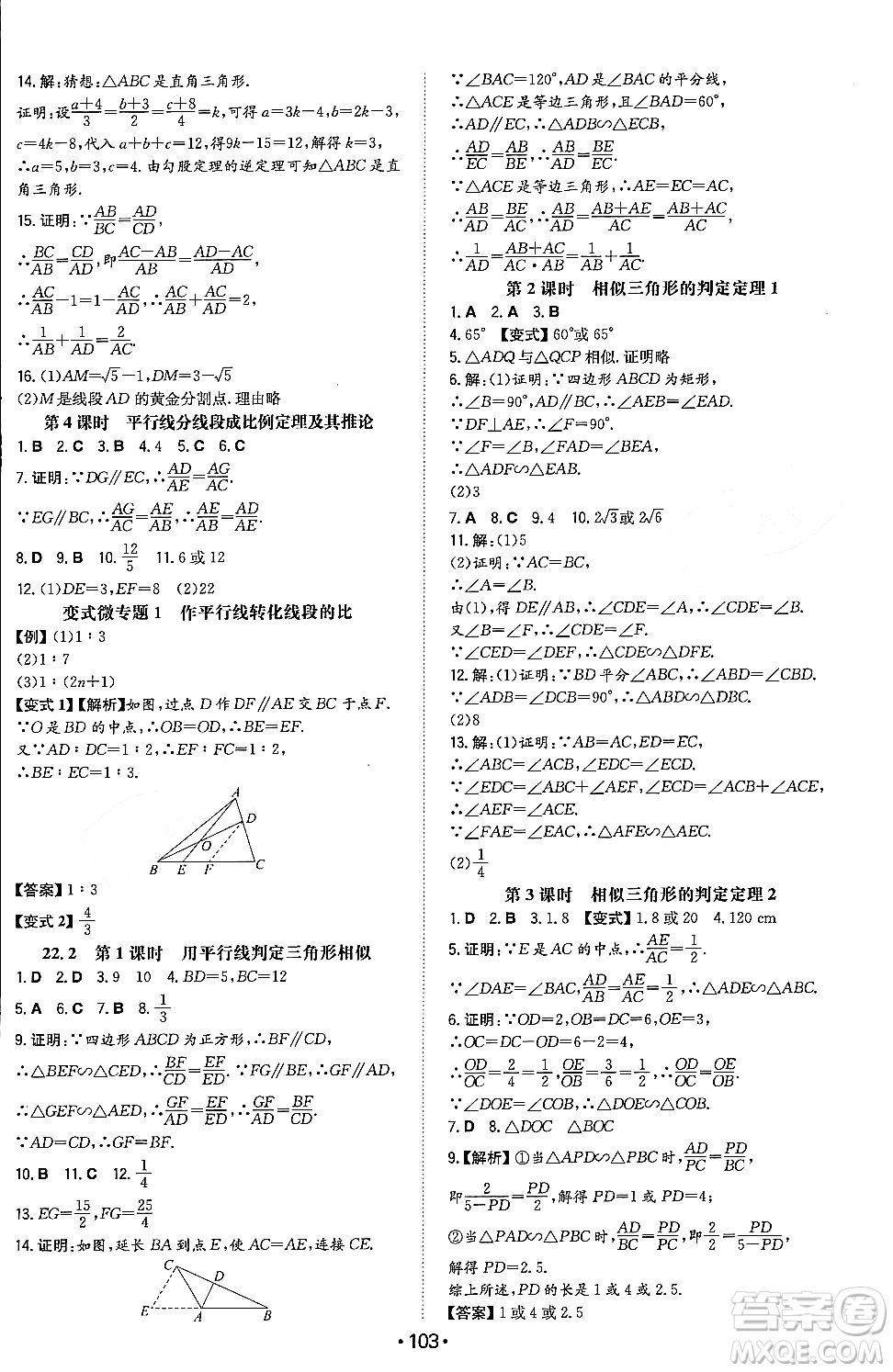 湖南教育出版社2023年秋一本同步訓(xùn)練九年級(jí)數(shù)學(xué)上冊(cè)滬科版安徽專版答案