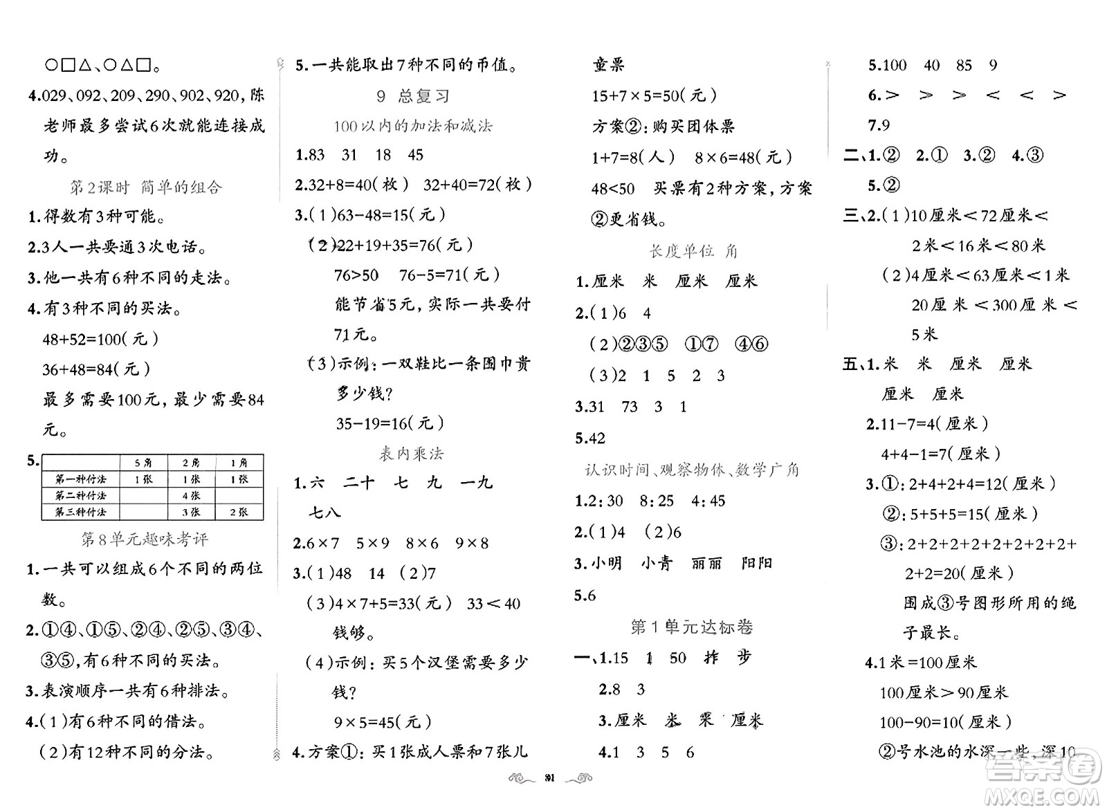 新疆青少年出版社2023年秋黃岡金牌之路練闖考二年級(jí)數(shù)學(xué)上冊(cè)人教版答案