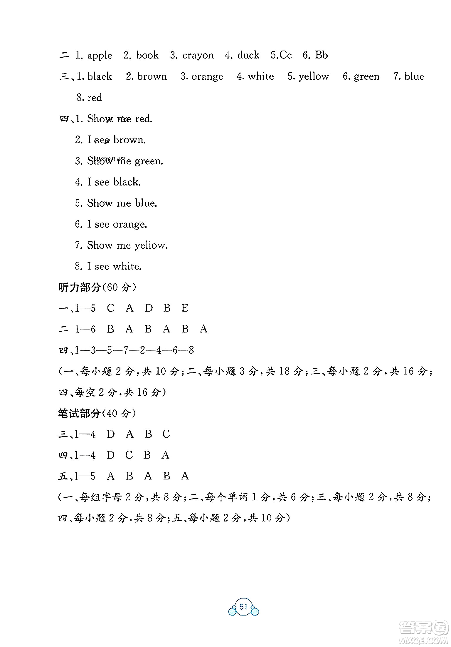 廣西教育出版社2023年秋自主學(xué)習(xí)能力測評(píng)單元測試三年級(jí)英語上冊(cè)人教版A版答案