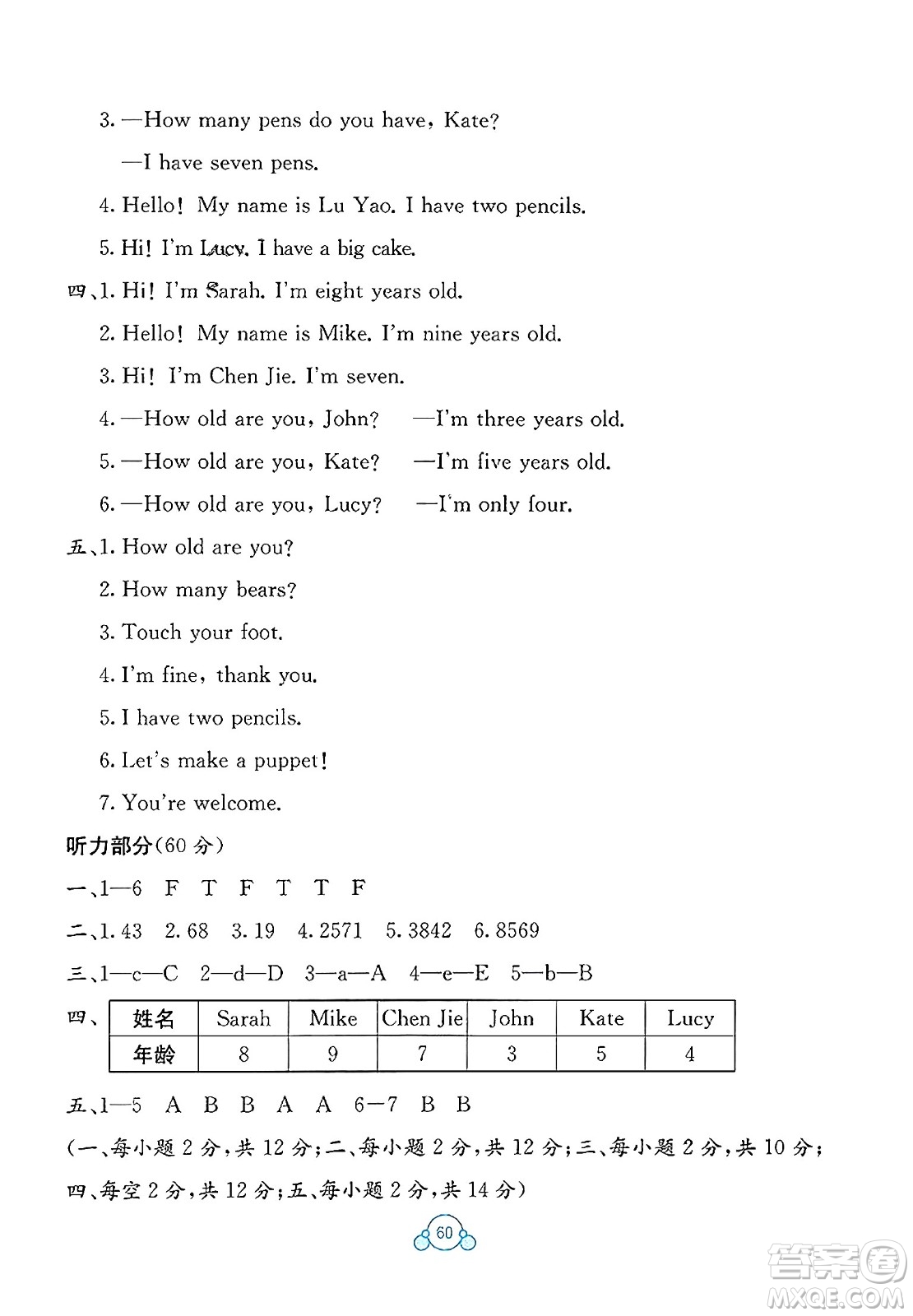 廣西教育出版社2023年秋自主學(xué)習(xí)能力測評(píng)單元測試三年級(jí)英語上冊(cè)人教版A版答案