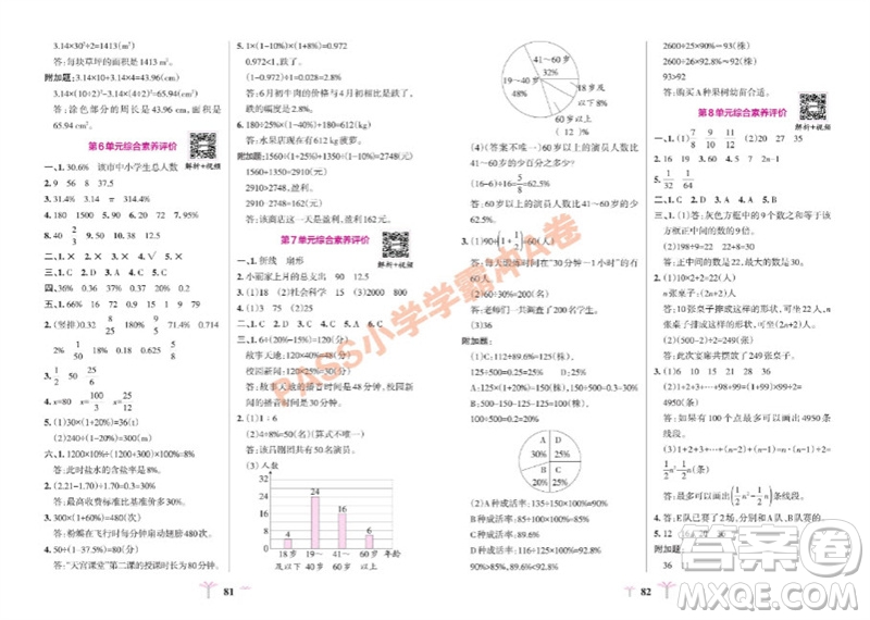 陜西師范大學出版總社有限公司2023年秋小學學霸沖A卷六年級數學上冊人教版參考答案