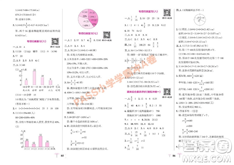 陜西師范大學出版總社有限公司2023年秋小學學霸沖A卷六年級數學上冊人教版參考答案