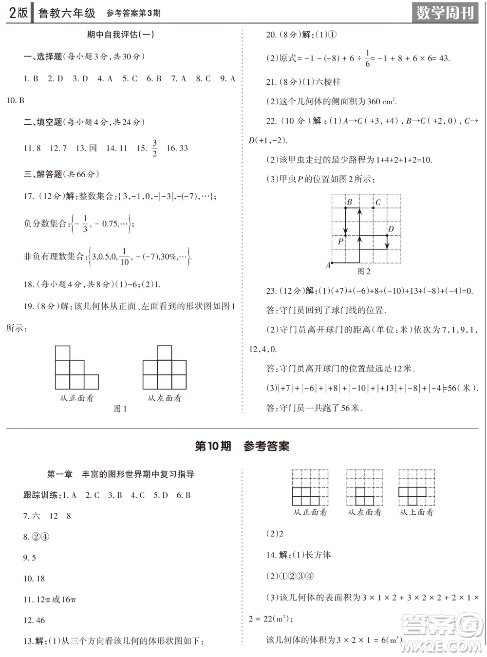 2023年秋學(xué)習(xí)方法報(bào)數(shù)學(xué)周刊六年級(jí)上冊(cè)魯教版第1-4期參考答案