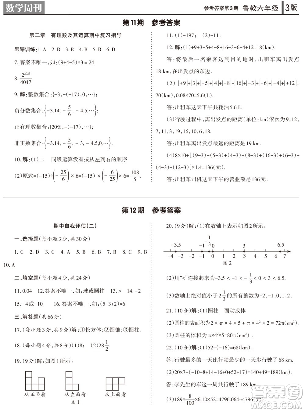 2023年秋學(xué)習(xí)方法報(bào)數(shù)學(xué)周刊六年級(jí)上冊(cè)魯教版第1-4期參考答案