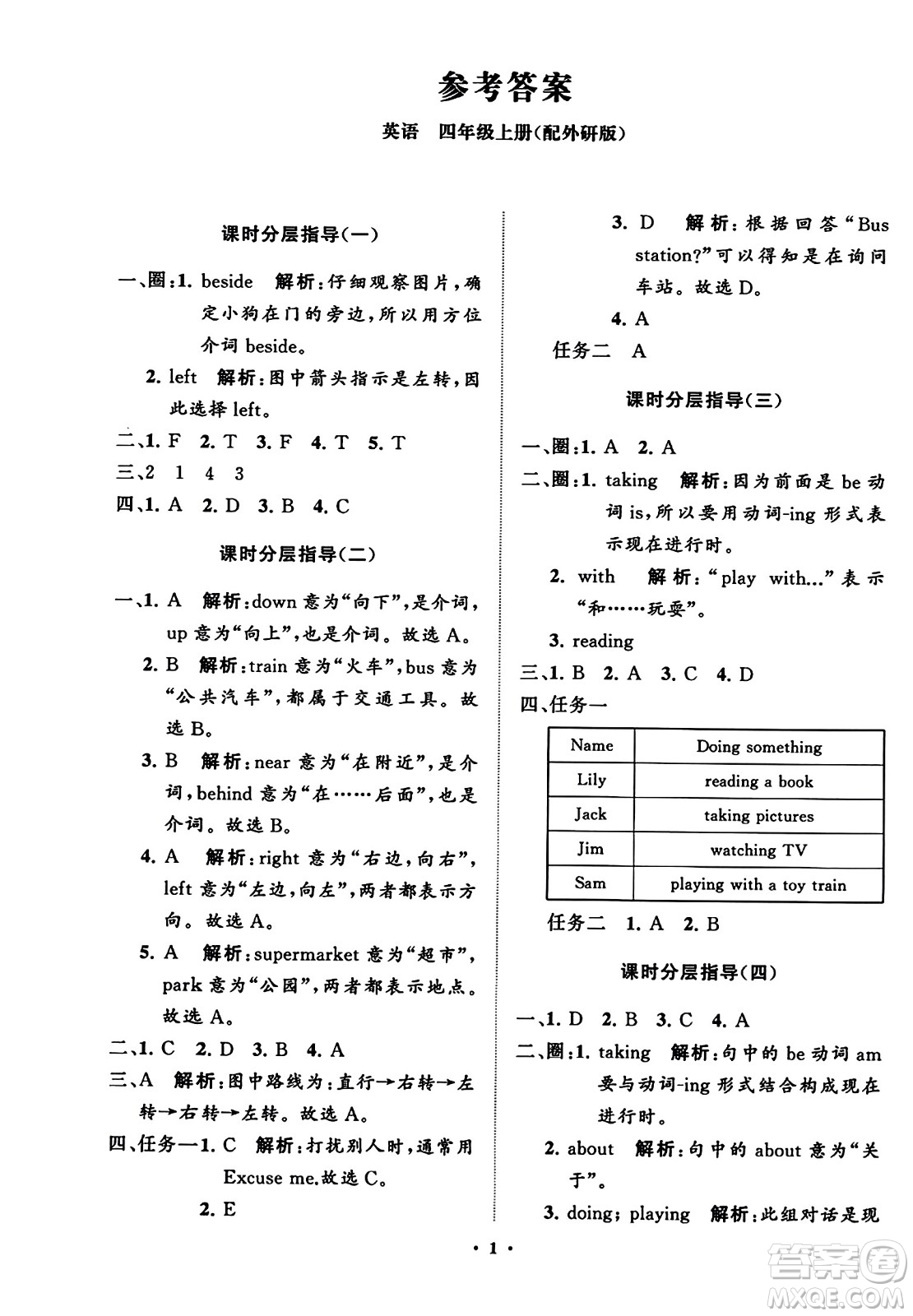 山東教育出版社2023年秋小學(xué)同步練習(xí)冊(cè)分層指導(dǎo)四年級(jí)英語(yǔ)上冊(cè)外研版答案