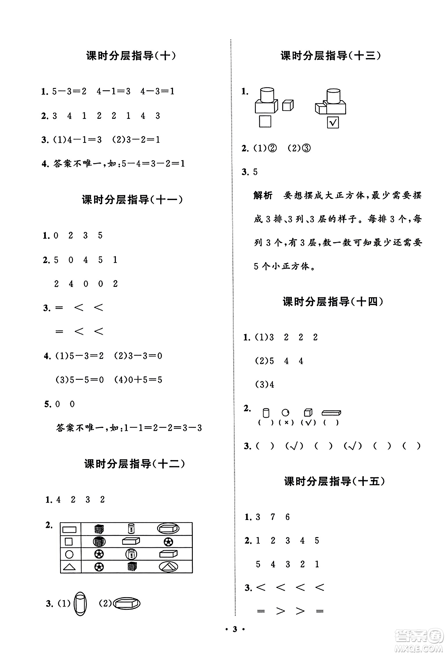 山東教育出版社2023年秋小學(xué)同步練習(xí)冊分層指導(dǎo)一年級(jí)數(shù)學(xué)上冊人教版答案