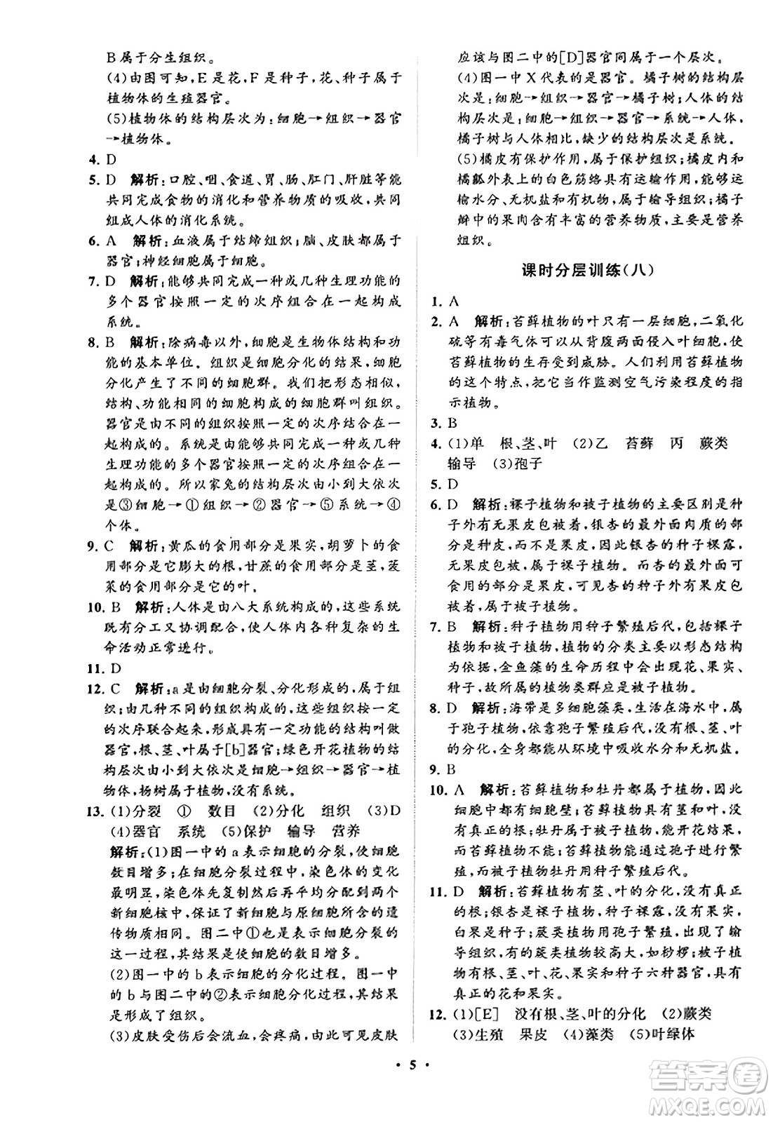 山東教育出版社2023年秋初中同步練習(xí)冊(cè)分層卷七年級(jí)生物學(xué)上冊(cè)通用版答案