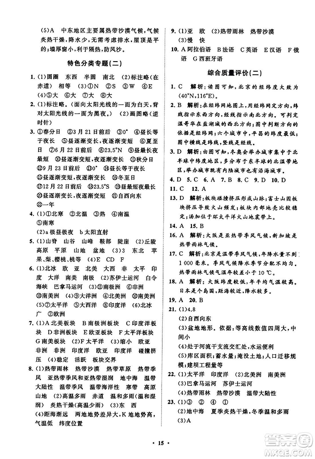 山東教育出版社2023年秋初中同步練習(xí)冊分層卷七年級地理上冊商務(wù)星球版答案