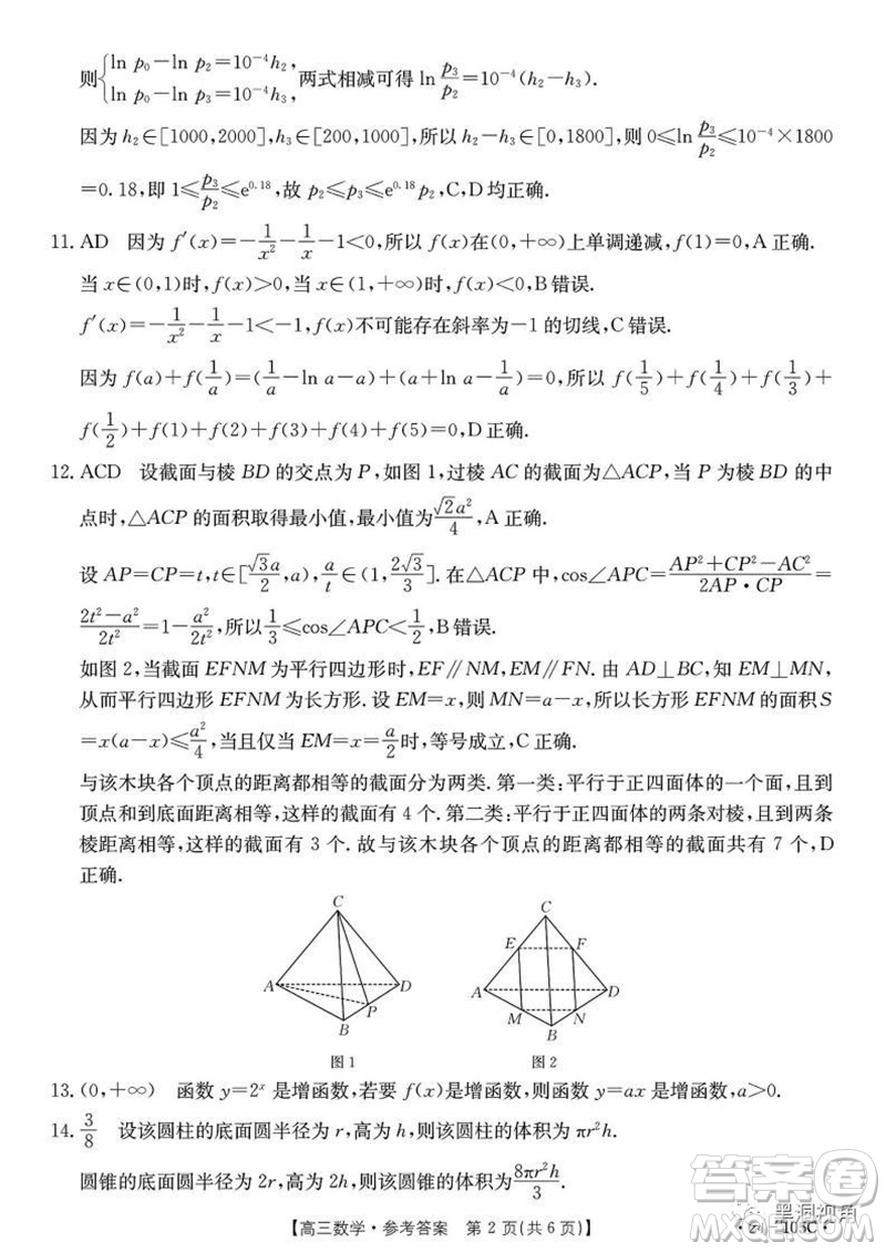 湛江市2024屆高三10月調(diào)研測試24-105C數(shù)學(xué)試卷答案