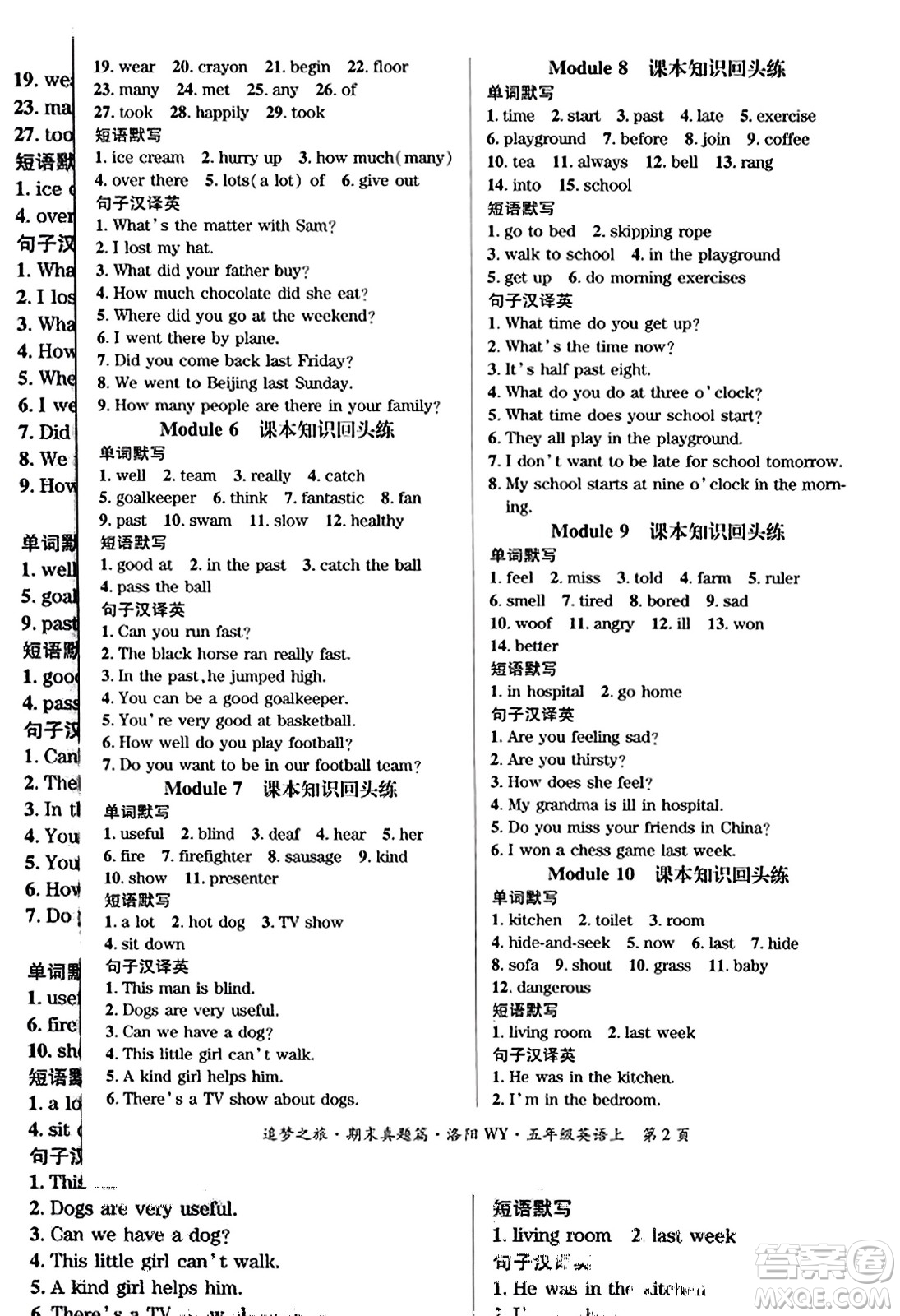 天津科學(xué)技術(shù)出版社2023年秋追夢(mèng)之旅小學(xué)期末真題篇五年級(jí)英語(yǔ)上冊(cè)外研版洛陽(yáng)專版答案