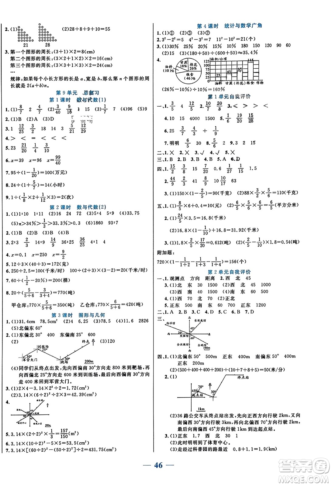 陽光出版社2023年秋激活思維智能訓練六年級數(shù)學上冊人教版答案