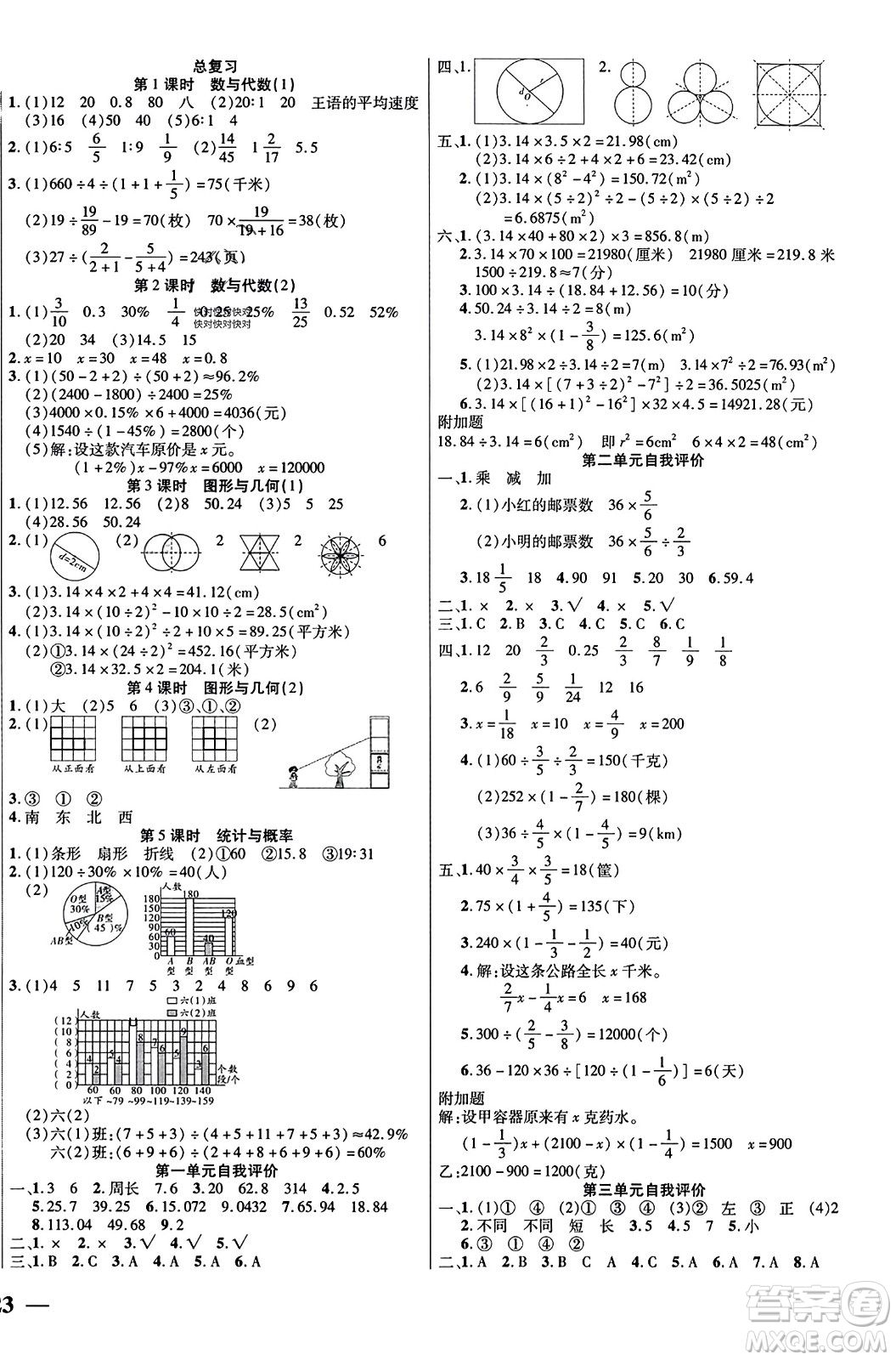 陽光出版社2023年秋激活思維智能訓(xùn)練六年級數(shù)學(xué)上冊北師大版答案