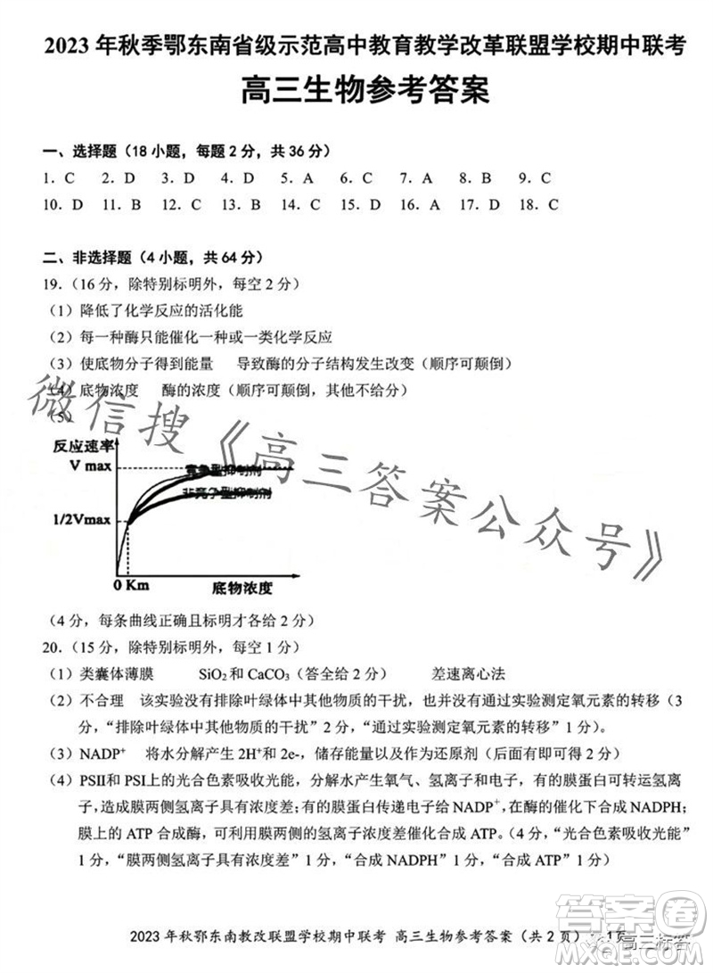 2023年秋鄂東南省級(jí)示范高中教育教學(xué)改革聯(lián)盟學(xué)校期中聯(lián)考高三生物試題答案