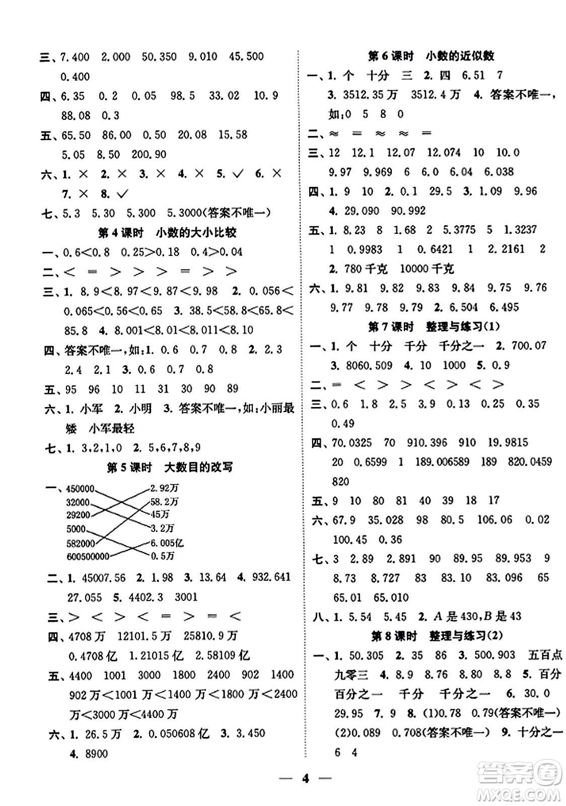 江蘇鳳凰美術(shù)出版社2023年秋隨堂練1+2五年級數(shù)學(xué)上冊江蘇版答案