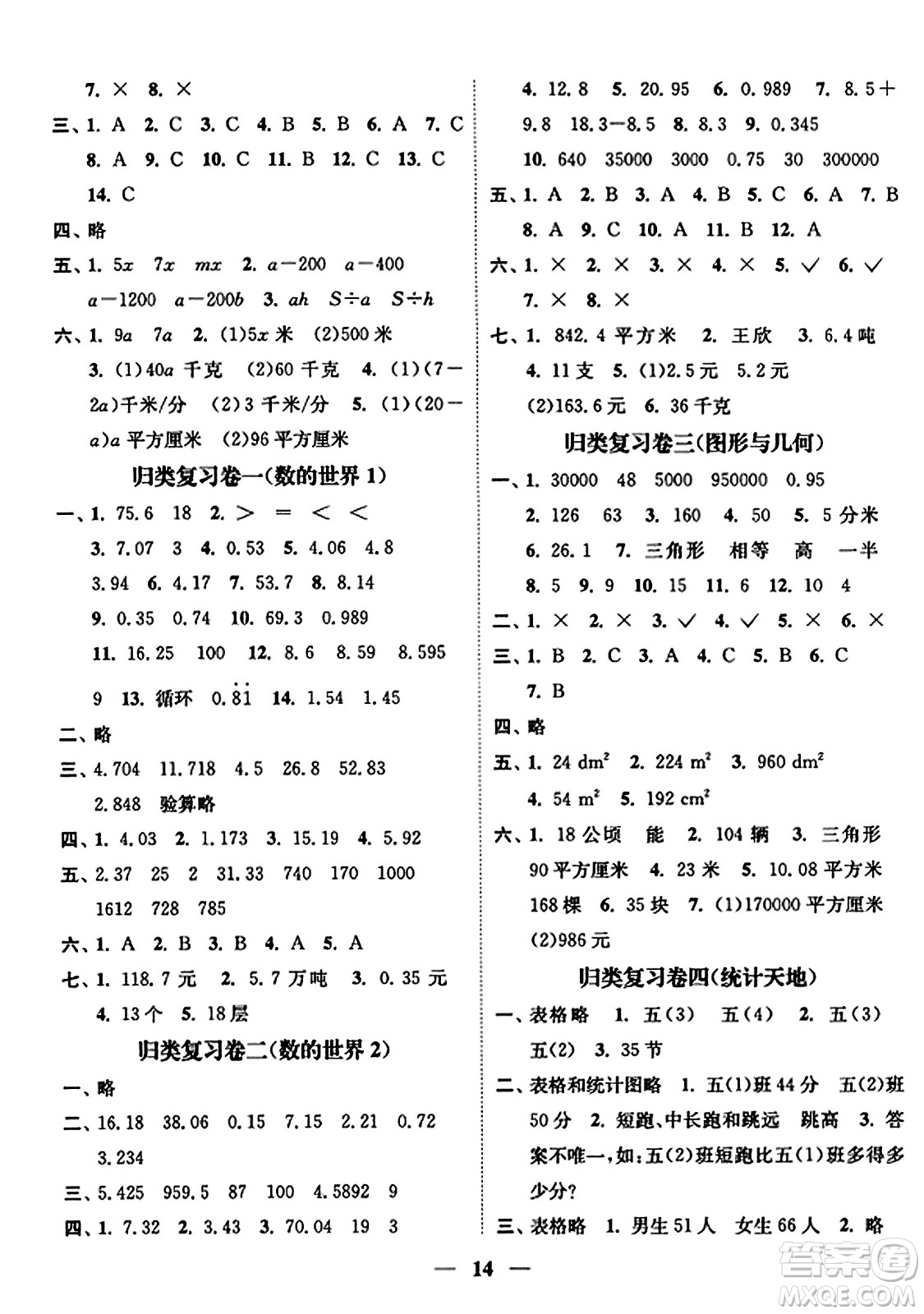 江蘇鳳凰美術(shù)出版社2023年秋隨堂練1+2五年級數(shù)學(xué)上冊江蘇版答案