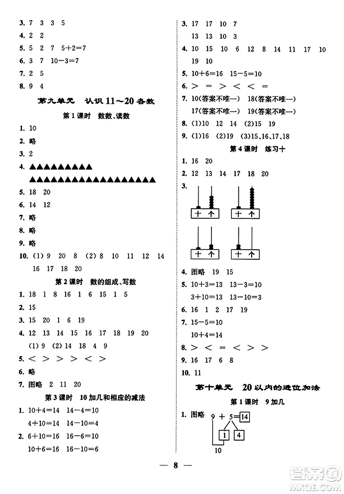 江蘇鳳凰美術(shù)出版社2023年秋隨堂練1+2一年級(jí)數(shù)學(xué)上冊(cè)江蘇版答案