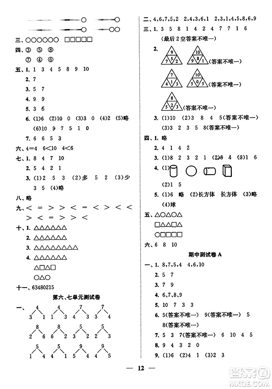 江蘇鳳凰美術(shù)出版社2023年秋隨堂練1+2一年級(jí)數(shù)學(xué)上冊(cè)江蘇版答案