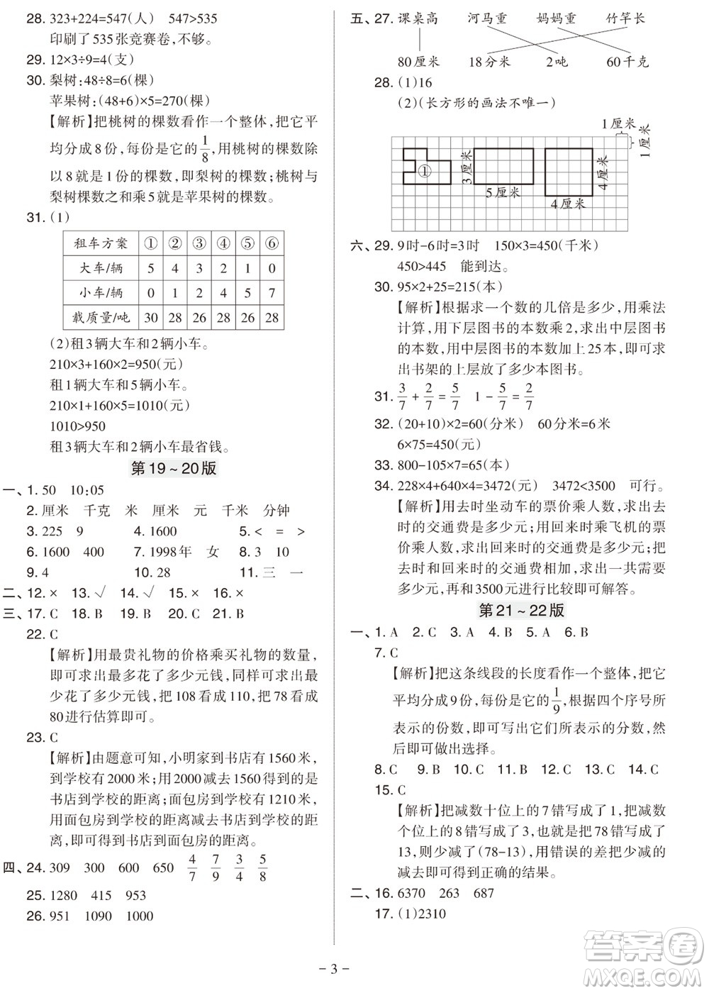 ?2023年秋學(xué)習(xí)方法報(bào)小學(xué)數(shù)學(xué)三年級(jí)上冊(cè)人教版期末專(zhuān)號(hào)參考答案