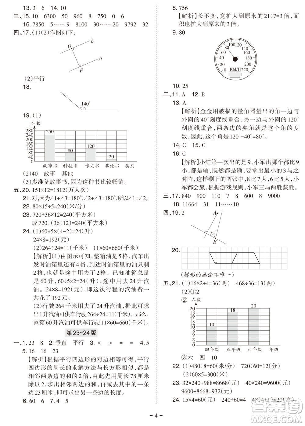 2023年秋學(xué)習(xí)方法報小學(xué)數(shù)學(xué)四年級上冊人教版期末專號參考答案