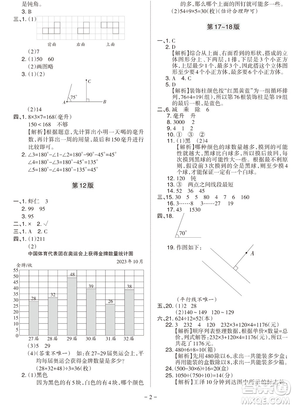 2023年秋學(xué)習(xí)方法報小學(xué)數(shù)學(xué)四年級上冊蘇教版期末專號參考答案