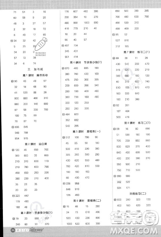 江西教育出版社2023年秋季陽(yáng)光同學(xué)計(jì)算小達(dá)人三年級(jí)數(shù)學(xué)上冊(cè)北師大版答案?