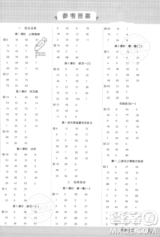 江西教育出版社2023年秋季陽(yáng)光同學(xué)計(jì)算小達(dá)人三年級(jí)數(shù)學(xué)上冊(cè)北師大版答案?