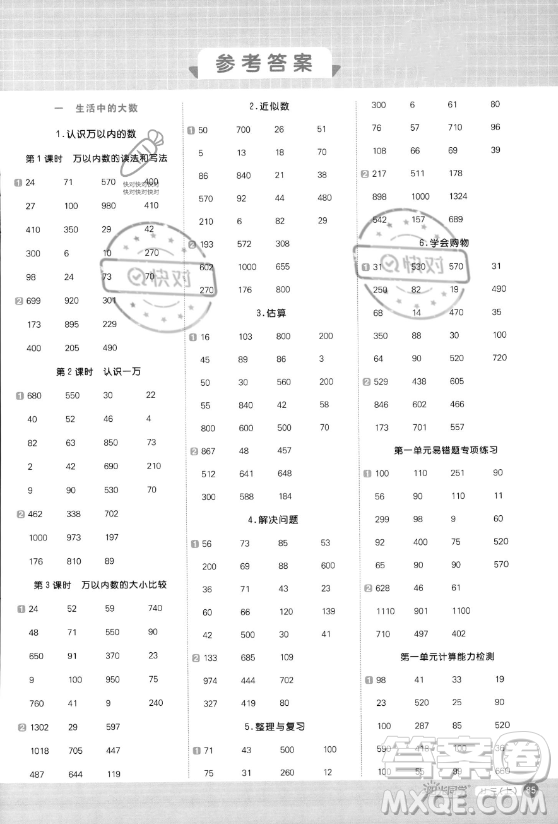 江西教育出版社2023年秋陽(yáng)光同學(xué)計(jì)算小達(dá)人三年級(jí)數(shù)學(xué)上冊(cè)冀教版答案