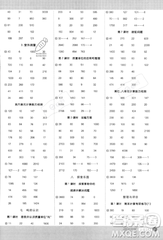 江西教育出版社2023年秋陽(yáng)光同學(xué)計(jì)算小達(dá)人三年級(jí)數(shù)學(xué)上冊(cè)冀教版答案