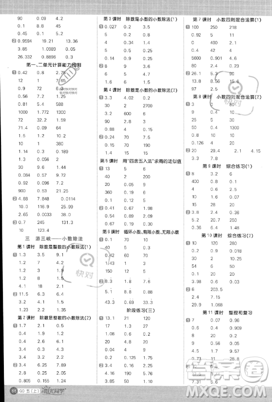 江西教育出版社2023年秋陽(yáng)光同學(xué)計(jì)算小達(dá)人五年級(jí)數(shù)學(xué)上冊(cè)青島版答案