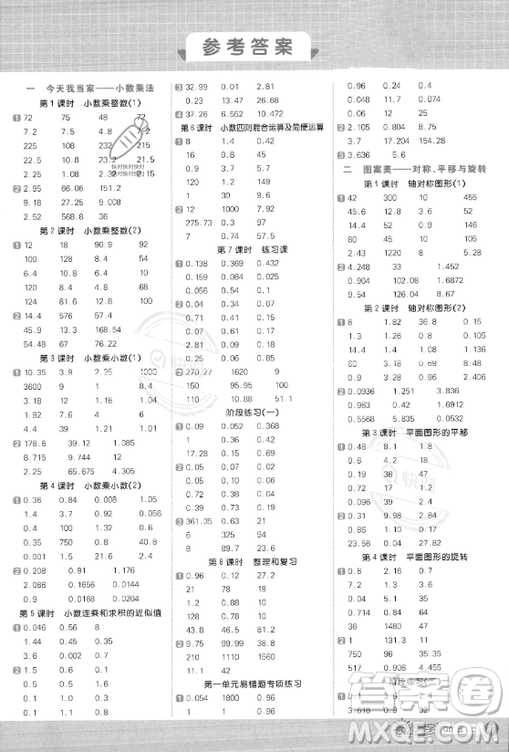 江西教育出版社2023年秋陽(yáng)光同學(xué)計(jì)算小達(dá)人五年級(jí)數(shù)學(xué)上冊(cè)青島版答案