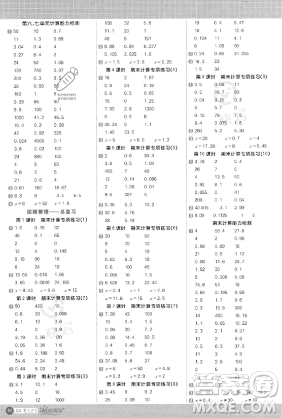 江西教育出版社2023年秋陽(yáng)光同學(xué)計(jì)算小達(dá)人五年級(jí)數(shù)學(xué)上冊(cè)青島版答案