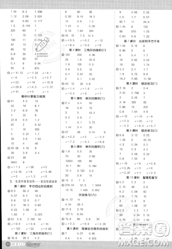 江西教育出版社2023年秋陽(yáng)光同學(xué)計(jì)算小達(dá)人五年級(jí)數(shù)學(xué)上冊(cè)青島版答案