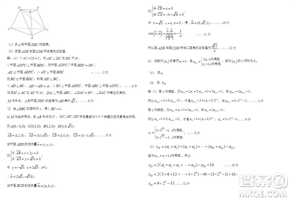 2024屆山東省高三年級適應性聯(lián)考一數(shù)學試題答案