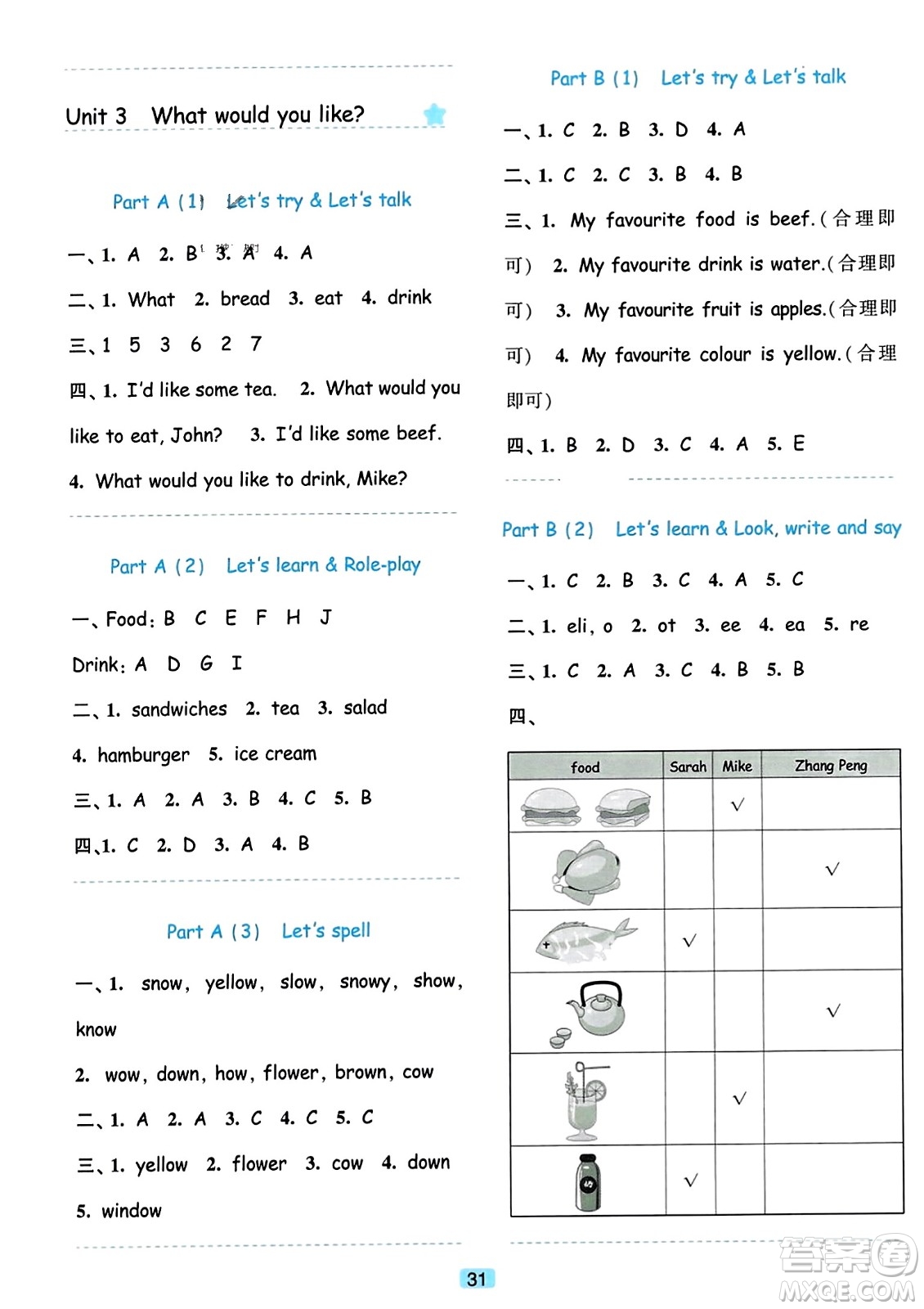 浙江教育出版社2023年秋精準(zhǔn)學(xué)與練五年級(jí)英語上冊(cè)人教版答案