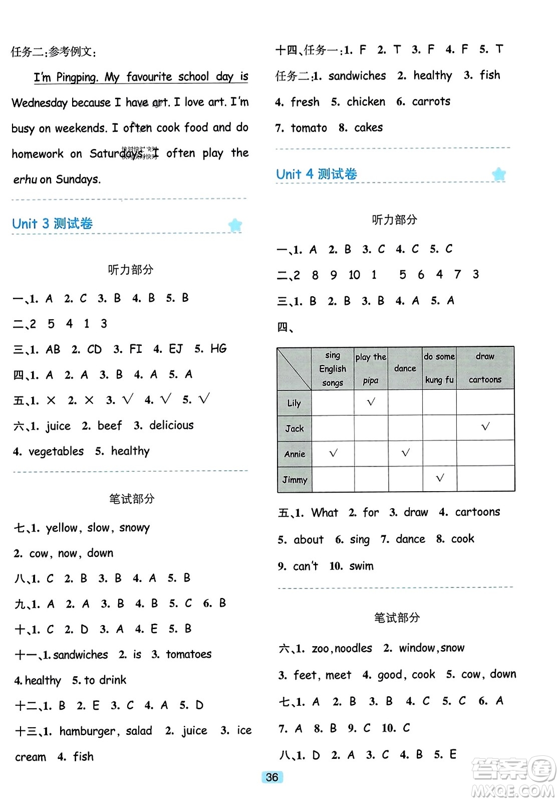 浙江教育出版社2023年秋精準(zhǔn)學(xué)與練五年級(jí)英語上冊(cè)人教版答案