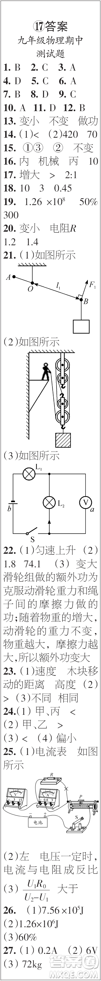 時(shí)代學(xué)習(xí)報(bào)初中版2023年秋九年級物理上冊17-20期參考答案