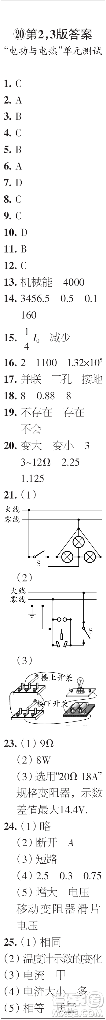 時(shí)代學(xué)習(xí)報(bào)初中版2023年秋九年級物理上冊17-20期參考答案