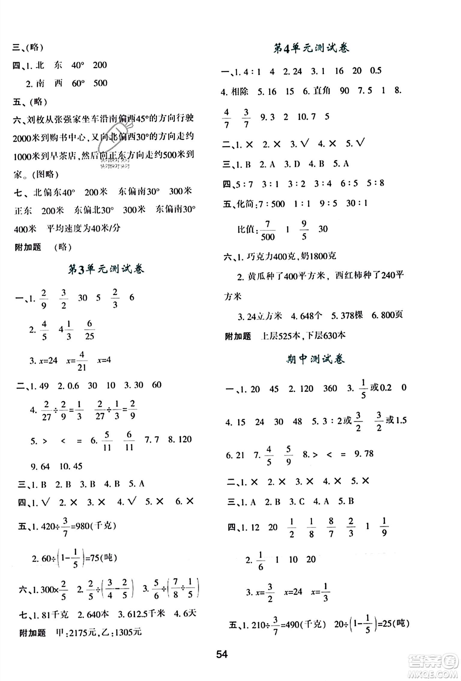 陜西人民教育出版社2023年秋學習與評價六年級數(shù)學上冊人教版答案