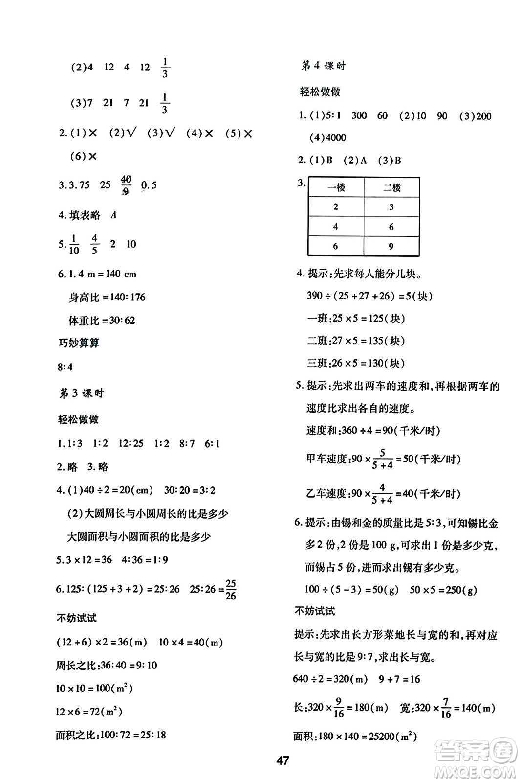 陜西人民教育出版社2023年秋學習與評價六年級數(shù)學上冊北師大版答案