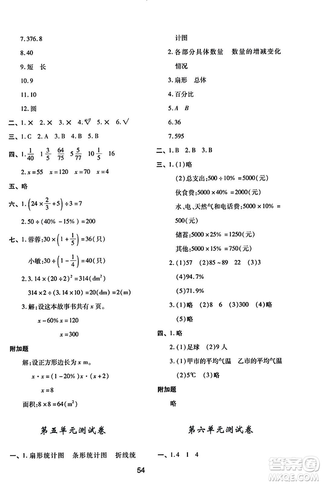 陜西人民教育出版社2023年秋學習與評價六年級數(shù)學上冊北師大版答案